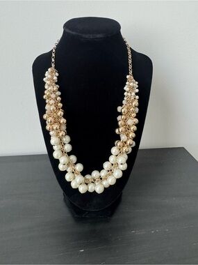 Talbots Pearl and Gold Cluster Statement Necklace - Women Jewelry
